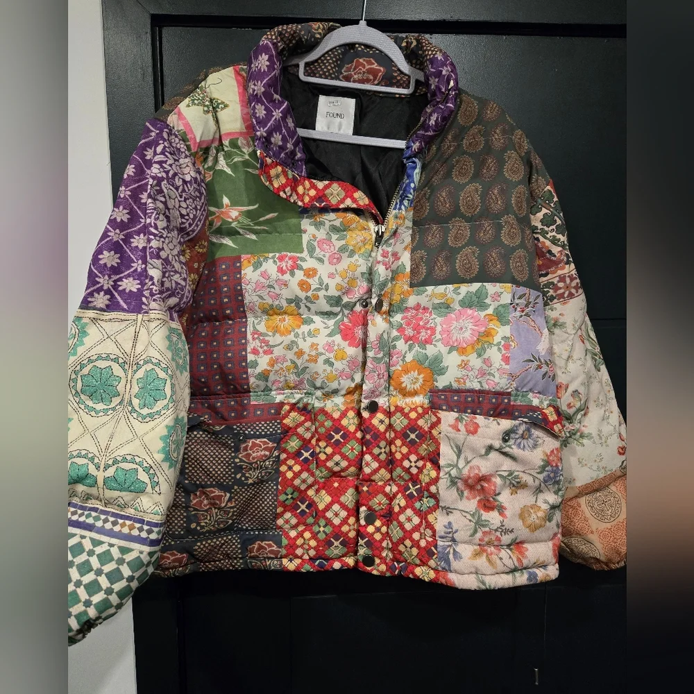 Eclectic Patchwork Multicolor FOUND Multi Print Garden Puffer S/M - Picture 2 of 10